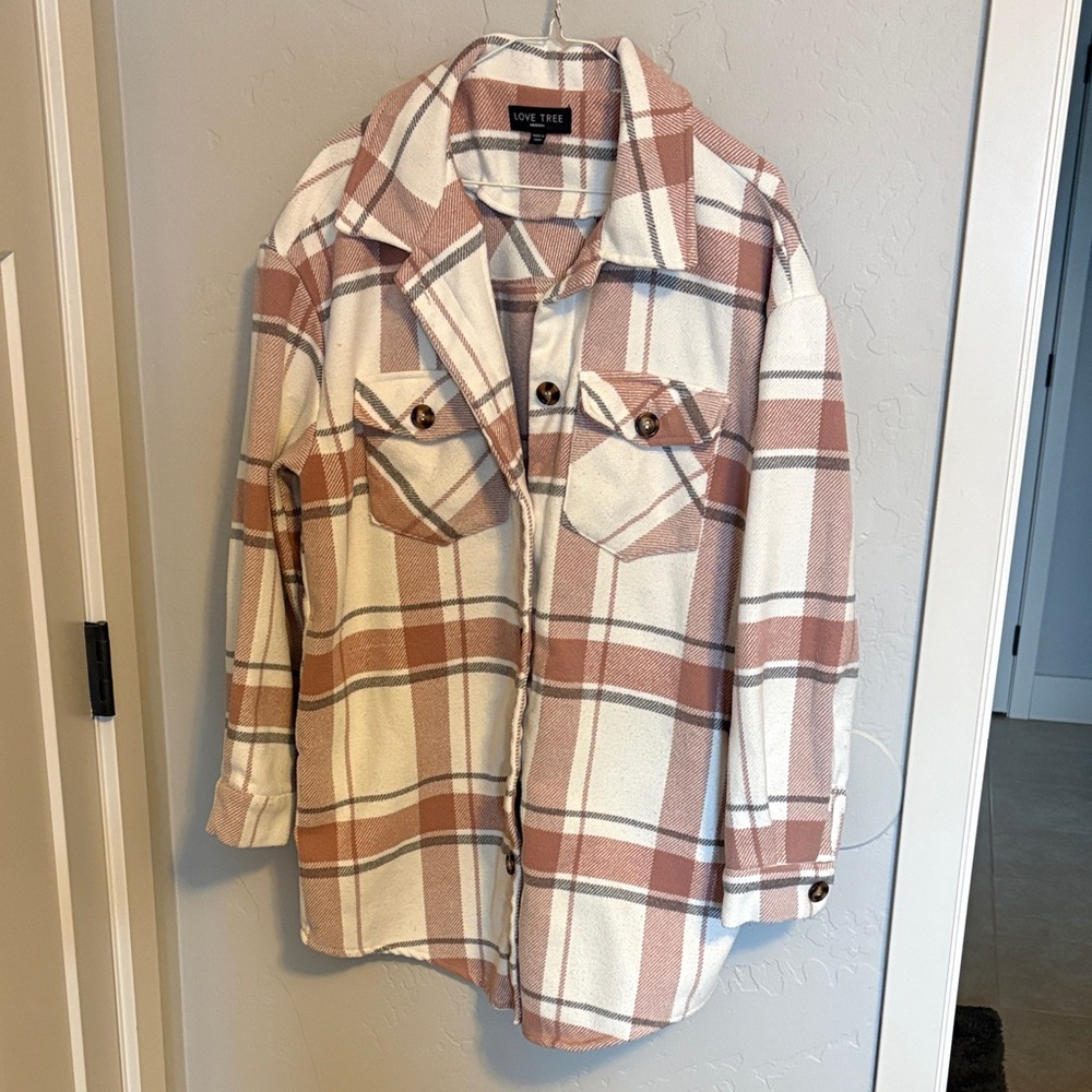 Love Tree Women's Utility Jacket - Pink and Cream Plaid